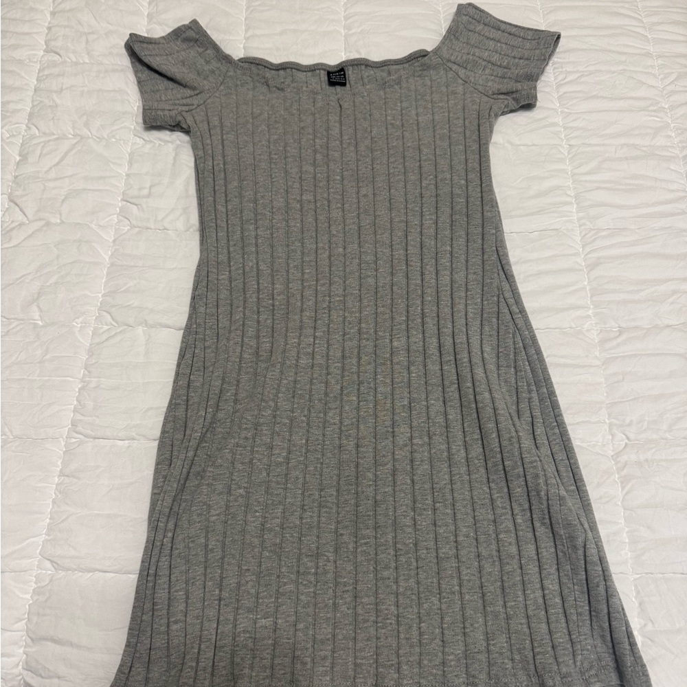 SHEIN Gray Ribbed Off-Shoulder Mini Dress